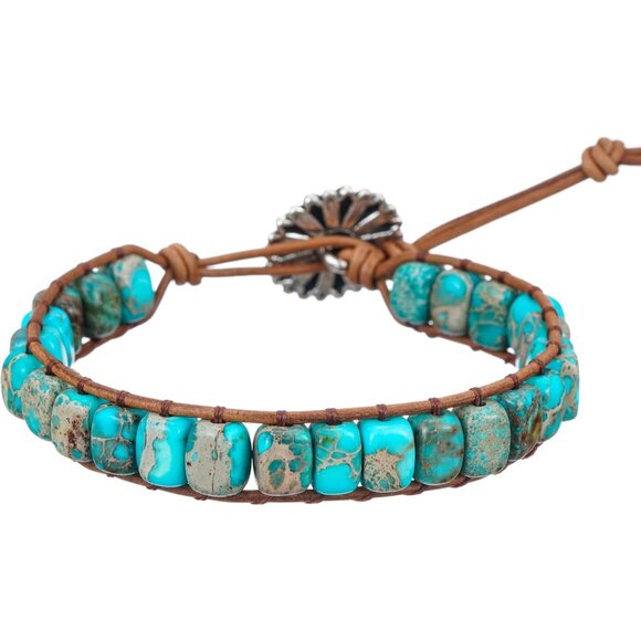Women Boho Handmade Natural Stone Crystal Leather Bead Wrap Bracelets - Picture 2 of 5